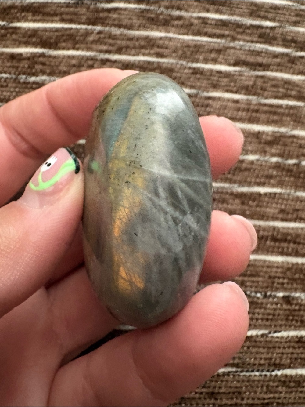 Polished sunset Labradorite palm Stone